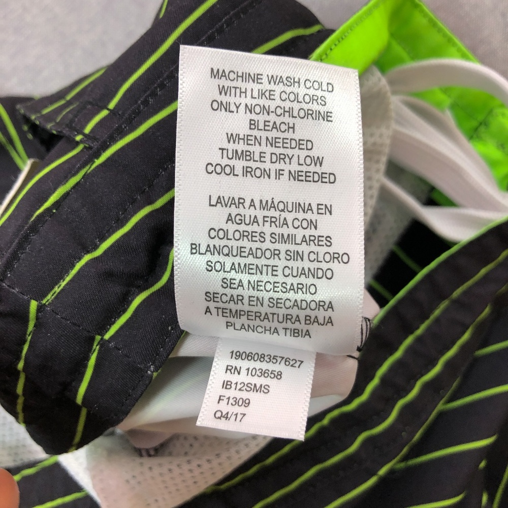 6" Black Green Striped Swim Trunk 38 - Picture 7 of 7